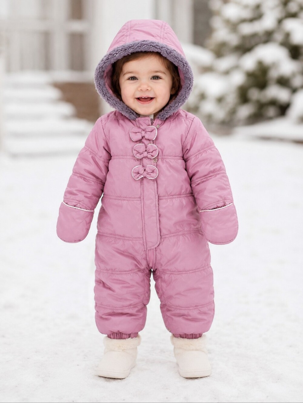 First Impressions Pink Puffer Hooded Baby One-Piece